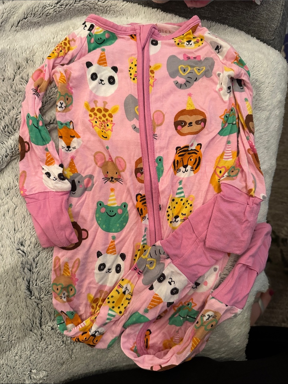 Little Sleepies Pink Animal Party Footed One-Piece size 6-12 months